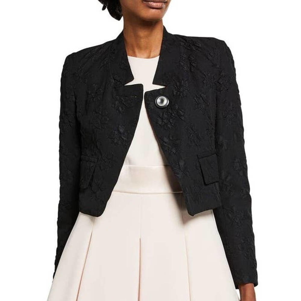 EMPORIO ARMANI Cropped Floral Blazer Jacket Long Sleeve Nero Women's US 16